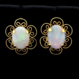 Vintage Opal Earrings In 14k Yellow Gold