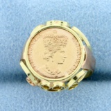 Vintage Elizabeth Ii Coin Ring In 14k Yellow And Rose Gold