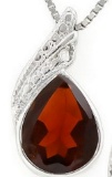 Pear Cut Garnet And Diamond Necklace In Sterling Silver