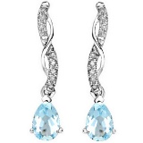 Pear Cut Sky Blue Topaz And Diamond Dangle Earrings In Sterling Silver