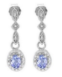 Tanzanite And Diamond Dangle Earrings In Sterling Silver