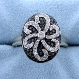 1 Ct Tw Black & White Diamond Designer Ring In 14k White Gold