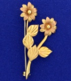 Italian Made Vintage Flower Pin In 14k Yellow And Rose Gold