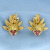 Antique Clip-on Diamond And Ruby Lychee Or Dragon Fruit Design Earrings In 18k Yellow Gold
