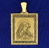 Hand Etched Virgin Mary Pendant In 18k Yellow Gold