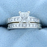2ct Tw Princess Cut Diamond Wedding Ring Set In 14k White Gold