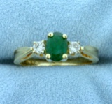 1ct Natural Emerald And Diamond Ring In 14k Yellow Gold