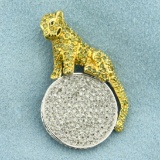 Designer Peridot And Diamond Jaguar Pendant In 10k Yellow And White Gold