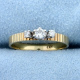 Vintage Engine Turned Band Three-stone Diamond Ring In 14k Yellow Gold