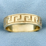 Beaded Edge Aztec Design Band Ring In 14k Yellow Gold