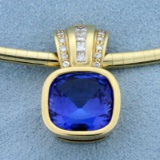 Aaa Quality Tanzanite Pendant With Diamonds On 14k Yellow Gold Omega Necklace