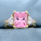 Pink And White Cz Ring In 10k Yellow Gold