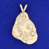 Hand Crafted Gold Nugget And Diamond Pendant In 14k Yellow Gold