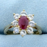 1ct Natural Ruby And White Sapphire Ring In 10k Yellow Gold