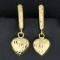 Diamond Cut Puffy Heart Dangle Drop Earrings In 14k Yellow Gold