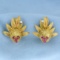 Antique Clip-on Diamond And Ruby Lychee Or Dragon Fruit Design Earrings In 18k Yellow Gold