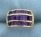 Invisible Set Amethyst And Diamond Ring In 14k Yellow Gold