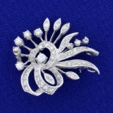 Vintage 3/4ct Tw Diamond Pin Or Pendant In 14k White Gold