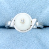 Akoya Pearl And Diamond Ring In 14k White Gold