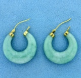 Natural Jade Hoop Earrings In 14k Yellow Gold