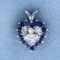 Sapphire And Diamond Heart Pendant In 14k White Gold