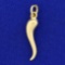 3-d Satin Finished Italian Horn Pendant Or Charm In 18k Yellow Gold