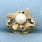 Vintage Akoya Pearl And Diamond Bow Ring In 14k Yellow Gold