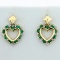 Emerald And Diamond Heart Earrings In 14k Yellow Gold