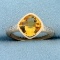 Checkerboard Cut Citrine And Diamond Ring In 14k Rose Gold