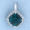 Cushion Cut Tsavorite Green Garnet And White Sapphire Pendant In 10k White Gold