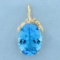 Very Large 40ct Swiss Blue Topaz And Diamond Pendant In 14k Yellow Gold