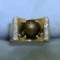 Natural Black Star Sapphire And Diamond Ring In 14k Yellow Gold