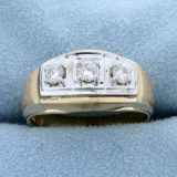 Men's 1/2ct Tw Three Stone Diamond Ring In 14k Yellow And White Gold