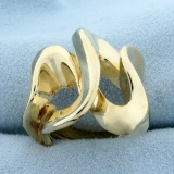 Modern Abstract Design Heavy Gold Ring In 14k Yellow Gold