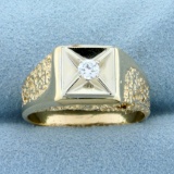 Men's .15ct Illusion Set Diamond Nugget Style Ring In 14k Yellow And White Gold