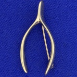 Good Luck Wishbone Pin In 14k Yellow Gold