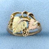 Black Hills Gold Grape Leaf Design Ring In 10k Yellow And Rose Gold