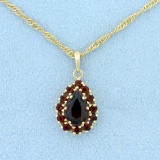 Italian-made Garnet Necklace In 14k Yellow Gold