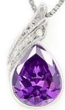 Pear Cut Amethyst And Diamond Necklace In Sterling Silver