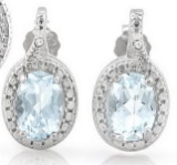Aquamarine And Diamond Earrings In Sterling Silver