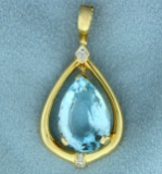 12 Ct Blue Topaz And Diamond Pendant