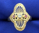 Vintage Ruby And Diamond Ring In 14k Gold