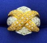 1ct Tw Criss Cross Design Diamond Ring In 18k Yellow And White Gold