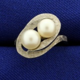Two Cultured Pearl Ring In 10k White Gold