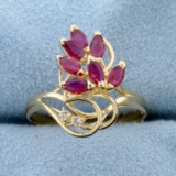 3/4ct Tw Ruby And Diamond Ring In 14k Yellow Gold