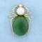 Vintage Jade, Pearl, And Ruby Spider Pin In 14k Yellow Gold