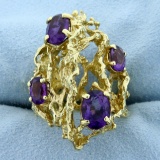 Designer 4ct Tw Amethyst Nugget Style Ring In 18k Yellow Gold