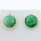 Vintage Natural Jade Screw-back Earrings In 14k Yellow Gold