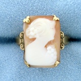 Antique Rectangular Cameo Ring In 14k Yellow Gold