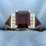 5ct Tw Garnet And Diamond Ring In 14k Yellow Gold